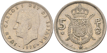 Испания 5 песет 1975 (79) Хуан Карлос I (1975-2014) KM 807 медно-никель 4155-637