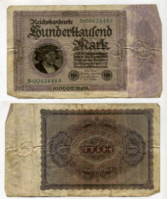 Германия 100000 марок 1923 без Т под портретом Pick 83 a  бумага   8610-25-1-2