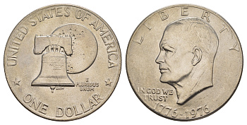 США 1 доллар 1976 Президент Эйзенхауэр, 200 лет независимости США, Тип 2 — Тонкие буквы KM 206 медь плакированная медно-никлем UNC 4537-823