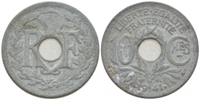 ФРАНЦИЯ 10 САНТИМОВ 1941 1941. KM 898.1 цинк 77-613