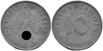Германия 10 рейхспфеннигов 1943 A KM 101, J.371 цинк 4401-615