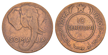 Сомали 10 чентезимо 1950 KM 3 медь 4654-525