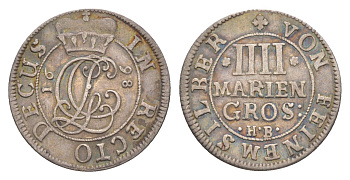 Брауншвейг-Каленберг-Ганновер 4 мариенгроша 1698 HB, Георг I (1698-1727), из коллекции Ричарда Б. Смита Welter 2192 серебро 1525-534