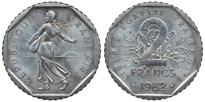 Франция 2 франка 1982 сеятель KM 942.1, Le Franc 272.6 никель 4123-434