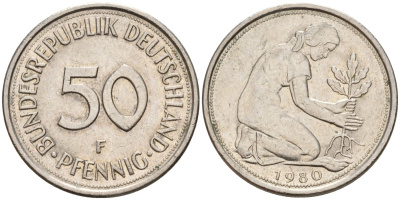 ФРГ 50 пфеннигов 1980 F KM 109, J. 384 медно-никель 4176-1156