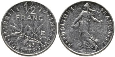 Франция 1/2 франка 1985 сеятель KM 931.1 никель 99-1138