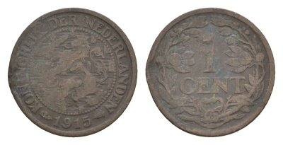 Нидерланды 1 цент 1915 Вильгельмина (1890-1948) KM 152 бронза 73-1557