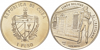 Куба 1 песо 2001 место рождения Симона Боливара KM 845 медно-никель UNC 00-00