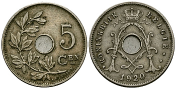 Бельгия 5 сантимов 1920 Belgie KM 67 медно-никель 4173-217
