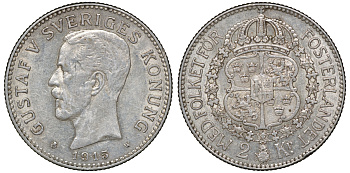 Швеция 2 кроны 1915 W, Густав V (1907-1950) KM 787 серебро 4178-1314