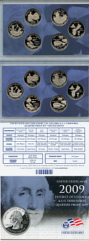США официальный набор из 6 монет по 25 центов 2009 S, серия штаты США, в твердом пластике KM PS 240 медь плакированная медно-никелем  PROOF  8-2-03-01