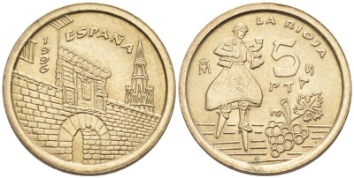 Испания 5 песет 1996 Хуан Карлос I (1975-2014), Риоха (La Rioja) KM 960 алюминиевая бронза 71-615