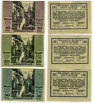 Австрия, Швалленбах набор из 3 банкнот 10, 20, 50 геллеров 1920 30 сентября 1920, нотгельд, земля Нижняя Австрия   бумага  UNC (пресс) 7555-27-4-2