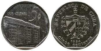 Куба 5 сентаво 1994 Casa Colonial KM 575.1 сталь плакированная никелем 4384-125