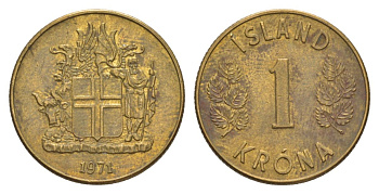 Исландия 1 крона 1971 KM 12a никель латунь UNC 4633-1246