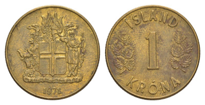 Исландия 1 крона 1971 KM 12a никель латунь UNC 4633-1246