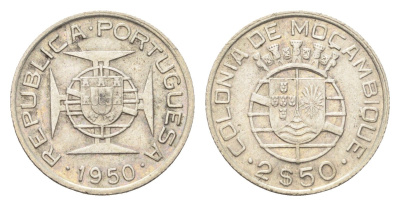 Мозамбик 2,5 эскудо 1950 KM 68 серебро 4659-912