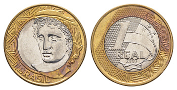 Бразилия 1 реал 2007 KM 652a биметалл UNC 4646-124