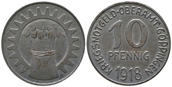 Геппинген (Вюртемберг) 10 пфеннигов 1918 Funck 163.2A, Men05 9198.4, Men18 11532.4 железо 4597-254