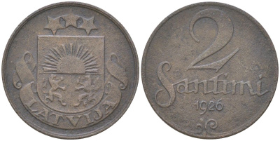 Латвия 2 сантима 1926 KM 2 бронза 4613-1132
