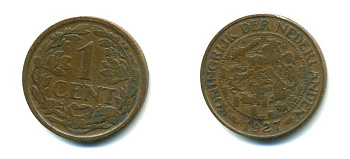 НИДЕРЛАНДЫ 1 ЦЕНТ 1927 ВИЛЬГЕЛЬМИНА (1890-1948) KM 152 бронза 35-1322