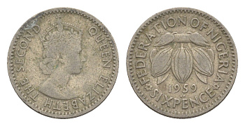 Нигерия 6 пенсов 1959 KM 4 медно-никель 4643-652