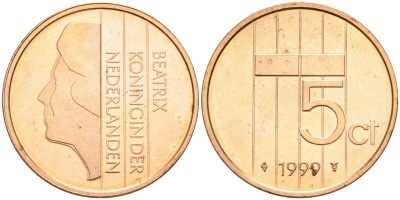 Нидерланды 5 центов 1999 Беатрикс (1980-2013) KM 202 бронза UNC 4116-311