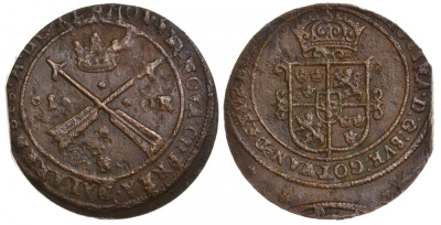 Швеция 1 эре 1640 Кристина, диаметр 47 мм, вес 50,33 г, хорошее состояние для данных монет, монетный двор Сатер KM 161 медь 00-821-70