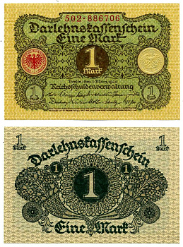 Германия 1 марка 1920 1 марта 1920, Берлин, серия 502 № 88670+ Pick 58, Розенберг 64 бумага UNC (пресс) 8616-44-2