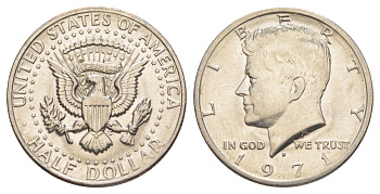 США 1/2 доллара (50 центов) 1971 D, Джон Кеннеди KM 202b медь плакированная медно-никелем aUNC 180-125