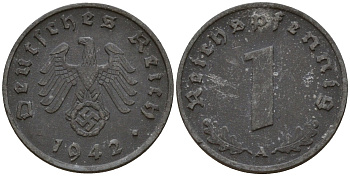 Германия 1 рейхспфенниг 1942 A KM 97, J. 369 цинк 192-965