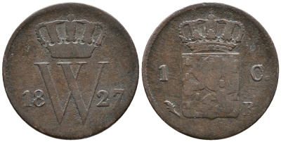 НИДЕРЛАНДЫ 1 ЦЕНТ 1827 В KM 47 медь 34-837