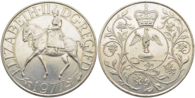 Великобритания 25 пенсов 1977 25 лет со дня коронации Елизаветы, Елизавета II (1952-2022) KM 894, Spink 4136 медно-никель 107-925