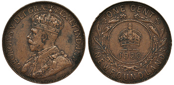Ньюфаундленд 1 цент 1920 С, Георг V (1910-1936), большой цент KM 16 бронза    1518-412
