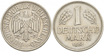 ФРГ 1 МАРКА 1966 J KM 110, J. 385 медно-никель 3718-1125