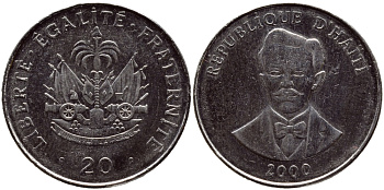Гаити 20 сантимов 2000 Шарлемань Перальт KM 152а сталь плакированная никелем UNC 83-1733