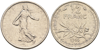 Франция 1/2 франка 1965 сеятель KM 931, Le Franc 198.3 никель    4169-142