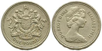 Великобритания 1 фунт 1983 Елизавета II (1952-2022) KM 933, Spink 4221 никель латунь 3999-1256