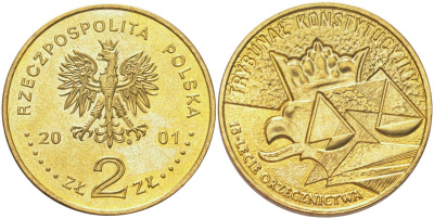 Польша 2 злотых 2001 15 лет Конституционному суду Польши Y 412 латунь UNC 4122-1152