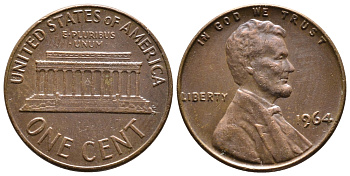 США 1 ЦЕНТ 1964 ЛИНКОЛЬН KM 201 медь цинк 4364-816