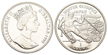 Гибралтар 1 крона 1998 Зимние Олимпийские Игры, Нагано 1998 - Слалом KM 642 медно-никель BU 11-315-11