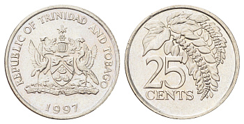 Тринидад и Тобаго 25 центов 1997 KM 32 медно-никель UNC 4697-1011