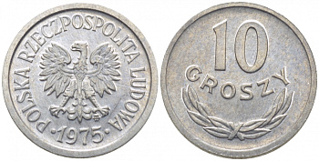 ПОЛЬША 10 ГРОШЕЙ 1975 MW KM АА47 алюминий UNC 105-551