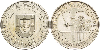 Португалия 100 эскудо 1990 350 лет со дня восстановления Португальской независимости KM 651 медно-никель UNC 4537-433