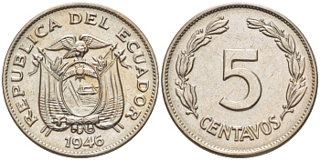 Эквадор 5 сентаво 1946 KM 75b медно-никель 66-867