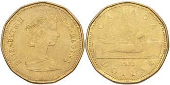 Канада 1 доллар 1989 утка, Елизавета II KM 157 никель плакированный алюминиевой бронзой 63-625