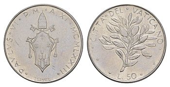 Ватикан 50 лир 1973 KM 121 нержавеющая сталь UNC 4633-1226