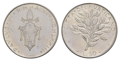 Ватикан 50 лир 1973 KM 121 нержавеющая сталь UNC 4633-1226