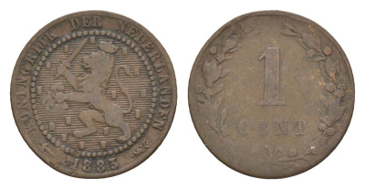 Нидерланды 1 цент 1883 Виллем III (1849-1890) KM 107 бронза 71-821
