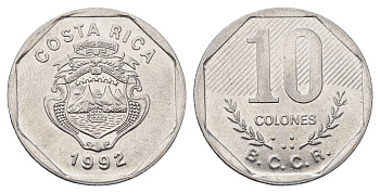 Коста-Рика 10 колонов 1992 KM 215.1 нержавеющая сталь 4698-444
